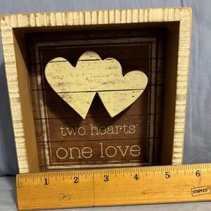 Rustic Brown and Beige 'Two Hearts One Love' Wooden Wall Art